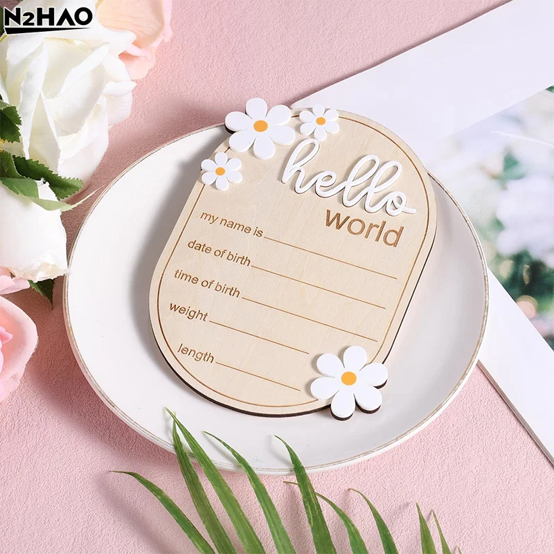 

Baby Announcement Sign, 5.91x4.13 Inch Wooden Newborn Announcement Sign Hello World Newborn Sign