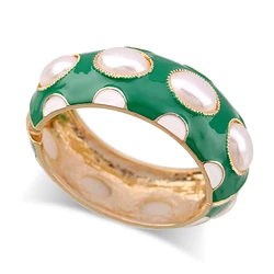 HAHA&TOTO New Arrived Imitation Oval Pearl Bracelet with Enameled Colorful Cuff Bangle for Women Statement Bracelet Jewelry
