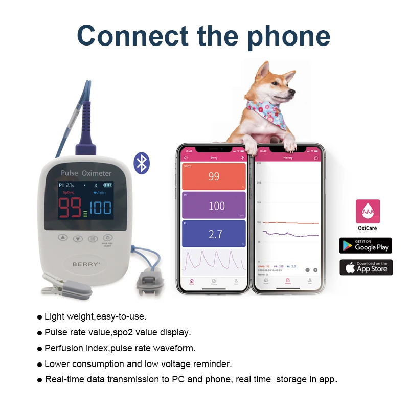 Palm Veterinary Oximeter Pets Use Pulse Oximeter Blood Oxygen Monitor SPO2 Pulse Rate Including Software Bluetooth Handheld Type