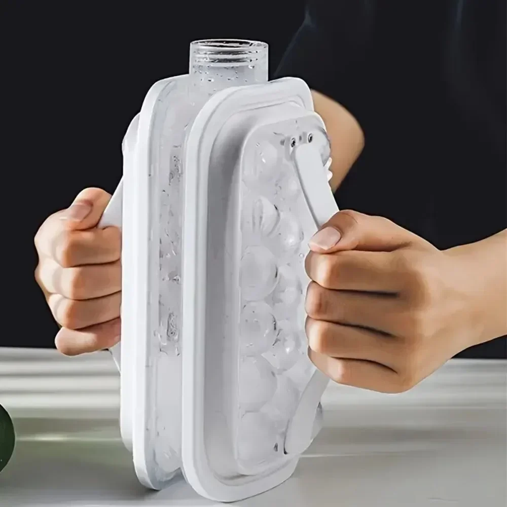 Tragbare 2-in-1 Faltbare Eiswürfelmaschine Wasserflasche Kreative Eiswürfelform Küchen- und Bar-Gadgets Eishockey-Gitterform-Werkzeug Kanne