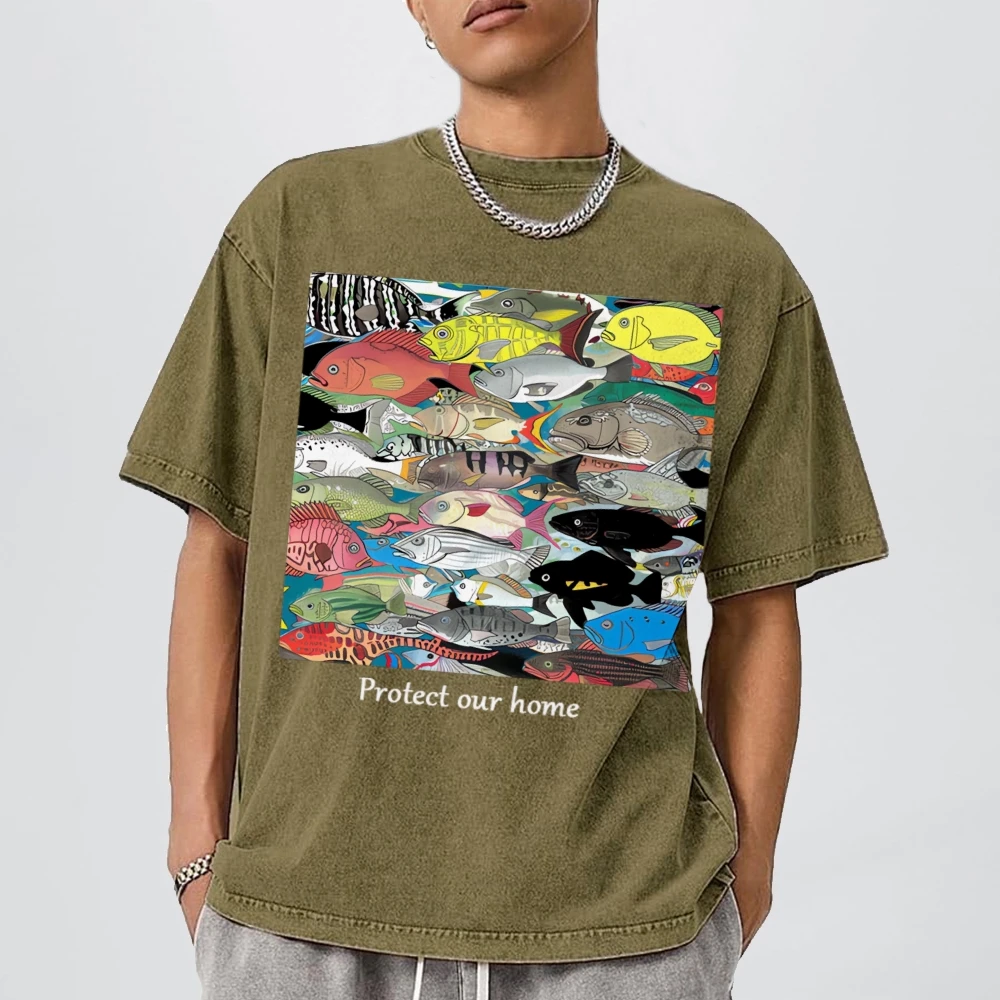 Vintage Washed Shirt Anime Protect our Home Graphic T Shirts Venezuela Fashion Luxury Brand Y2k Pure Cotton T-shirt Women's Top