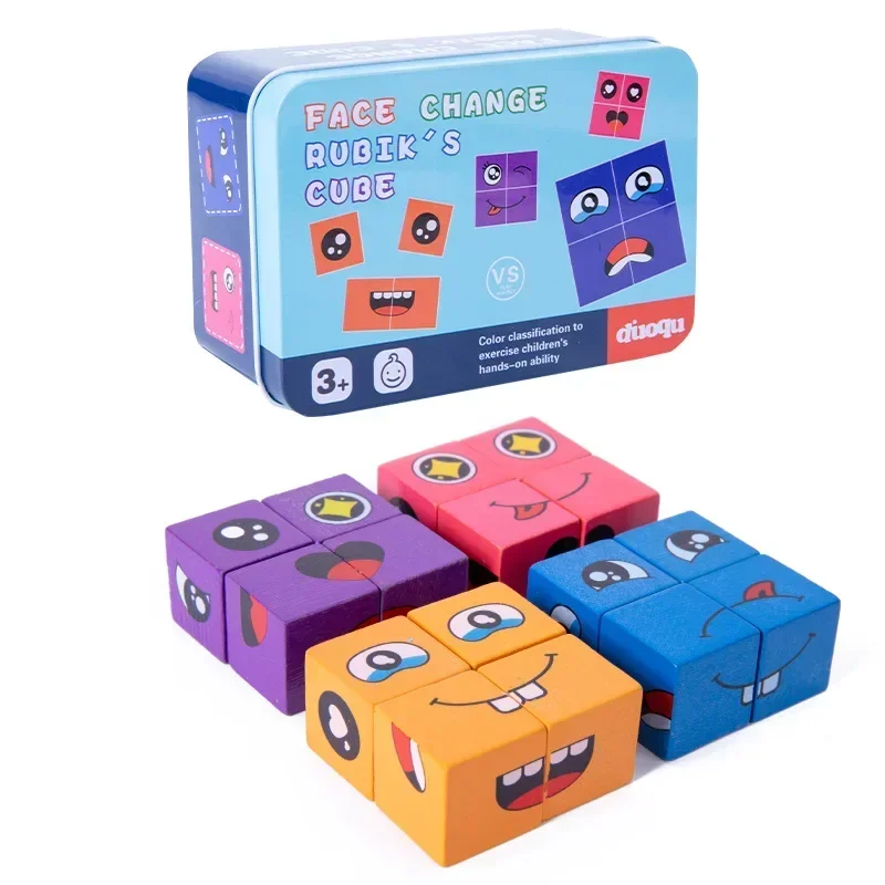 Cubo per il cambio del volto Gioco Giocattolo Espressione Montessori Puzzle Building Blocks Giocattoli Apprendimento precoce Giocattolo educativo per bambini Giocattolo