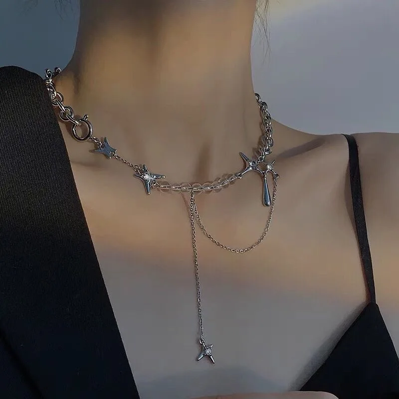 Y2k Irregular Star Chain Necklaces Women's Fashion Transparent Beads Zircon Choker Necklace Kpop Silver Color Summer Jewelry image 5