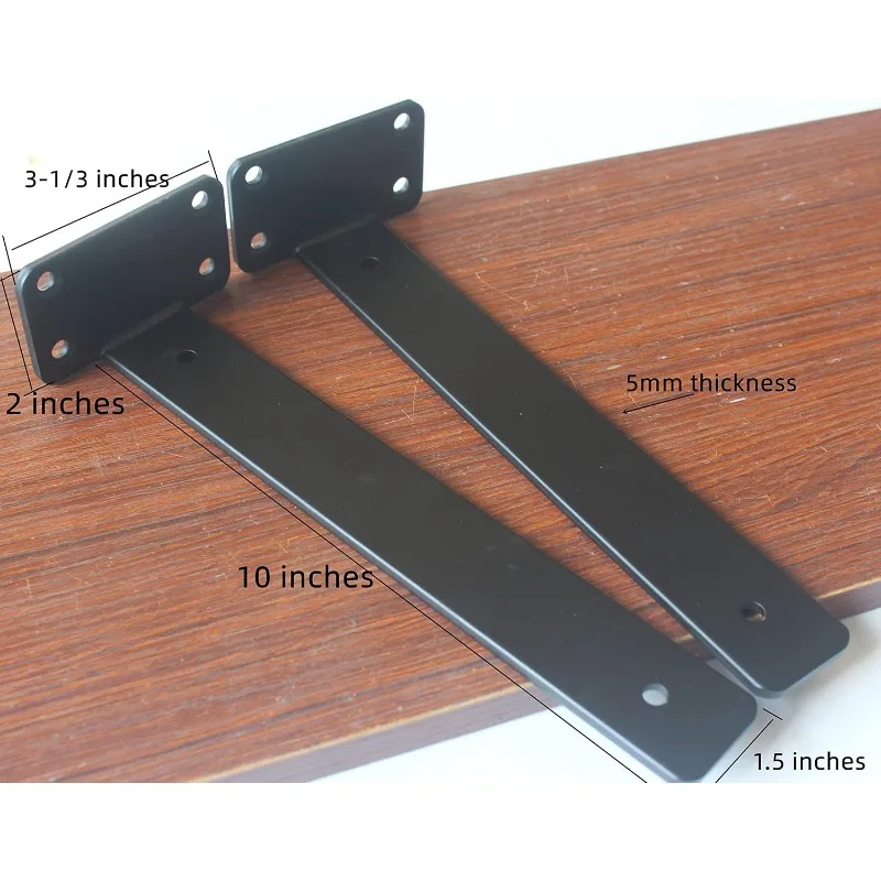 

12 Pack - 10 inch Black Hidden L Shelf Bracket (1/5 Inch Thicked) Iron Floating Shelf Brackets Rustic Industrial Metal Brackets