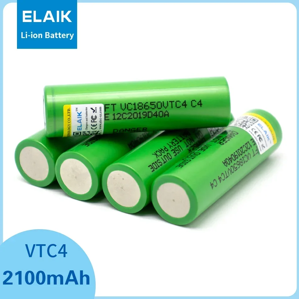 

20 PCS ELIAK 100% New Original 3.6V 18650 US18650VTC4 2100mAh High drain VTC4 30A Rechargeable battery 18650 battery