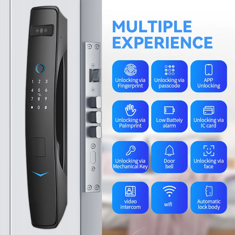Latest Smart Digital Fingerprint Lock Automatic Biometric Lock  Card Wifi App Home Security 3d Face Recognition Smart Door Lock