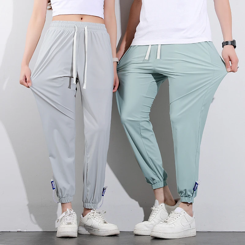 Quick-dry Classic Solid Color Jogging Pants Women Elastic Waist ice Silk Trousers Summer Breathable Straight Yoga Sports Pants