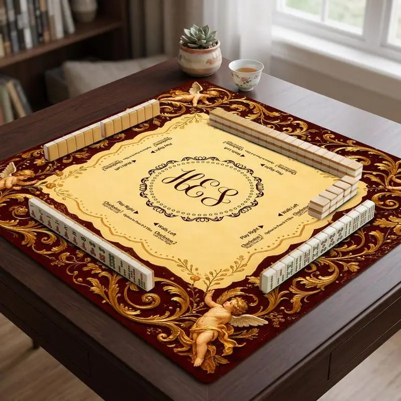 VIKAMA Baroque Golden Angel Mahjong Mat Vintage Carved Frame Luxury American Mahjong Poker Desktop Pad