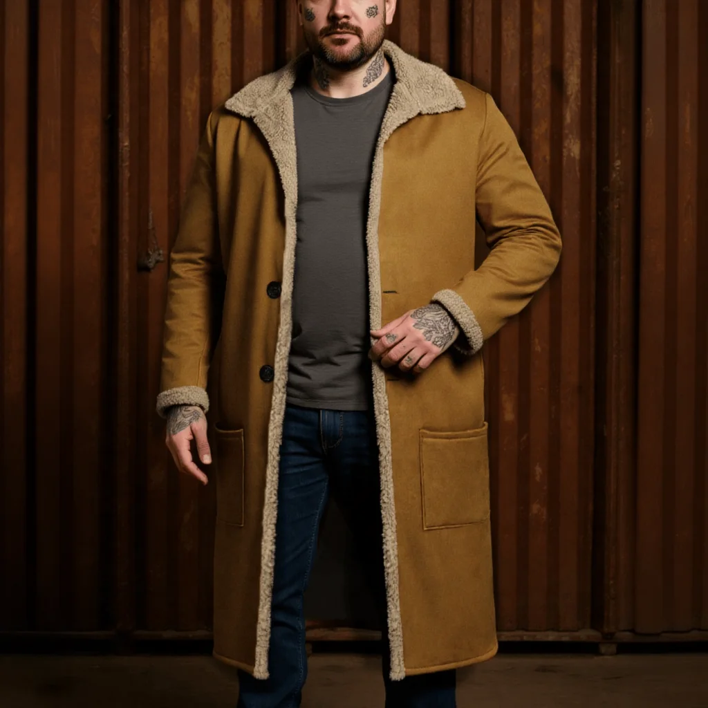 

Мужское минималистичное однобортное пальто из шерстяной смеси, ветрозащитная утепленная куртка с искусственным мехом