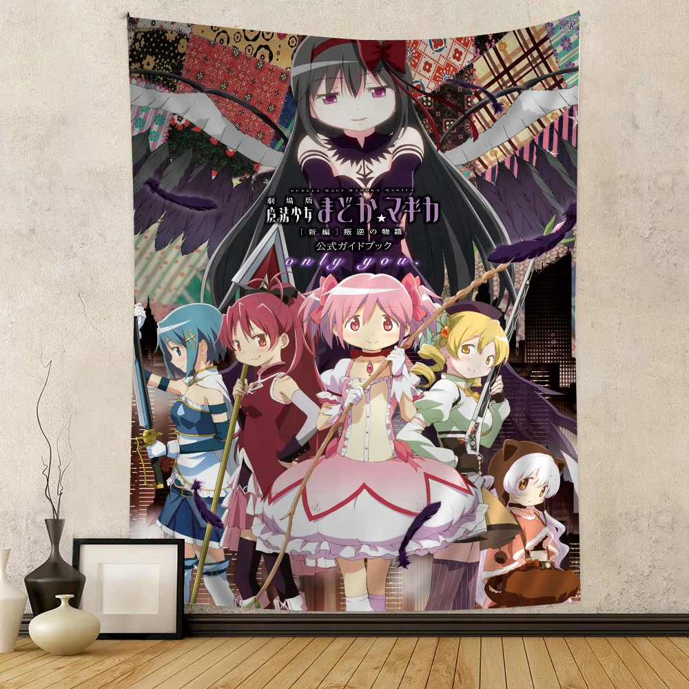 Puella Magi Madoka Magica Cartoon Tapestry – Bohemian Mandala Style, Ideal Wall Hanging Sheets for Anime & Boho Spaces