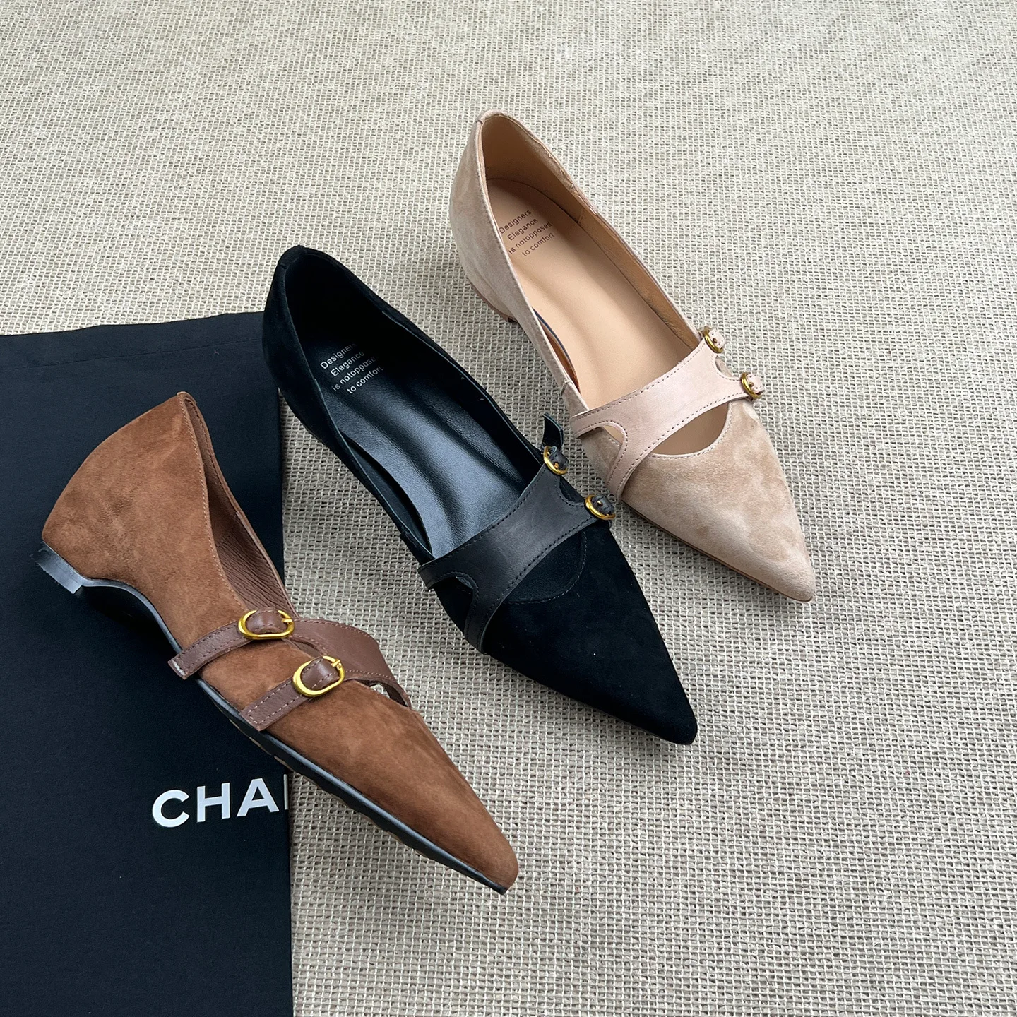 

4cm High-Heeled Shoes Elegant Fashion Female Commuting Low Heeled Shoes Fashion Suede Leather Lady Pointed Shoes Wedge Heel