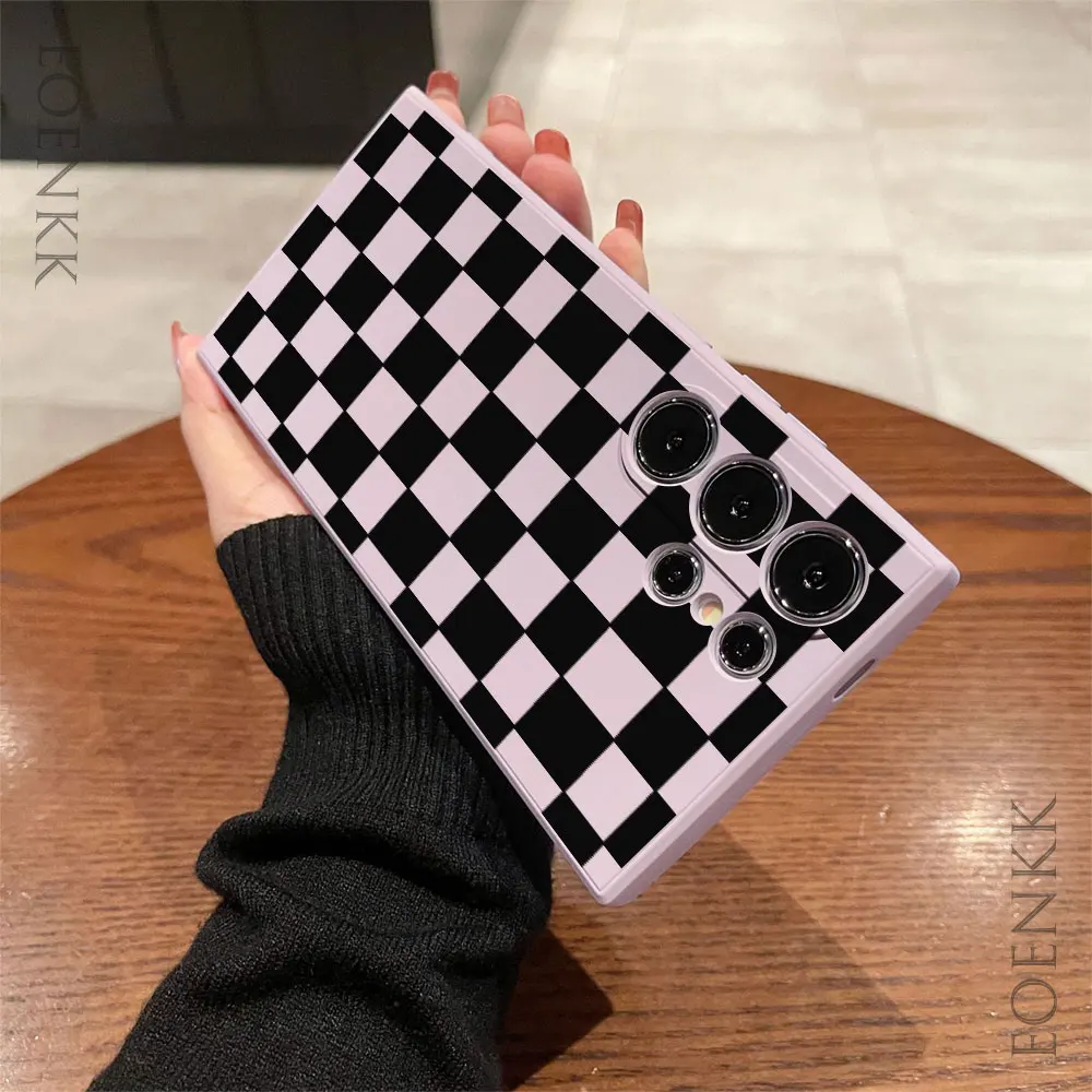 Simple Black Plaid Pattern Phone Case For Samsung Note10 20 Lite Pro Galaxy S25 S24 S23 S22 S21 S20 Ultra FE Plus Silicone Cover