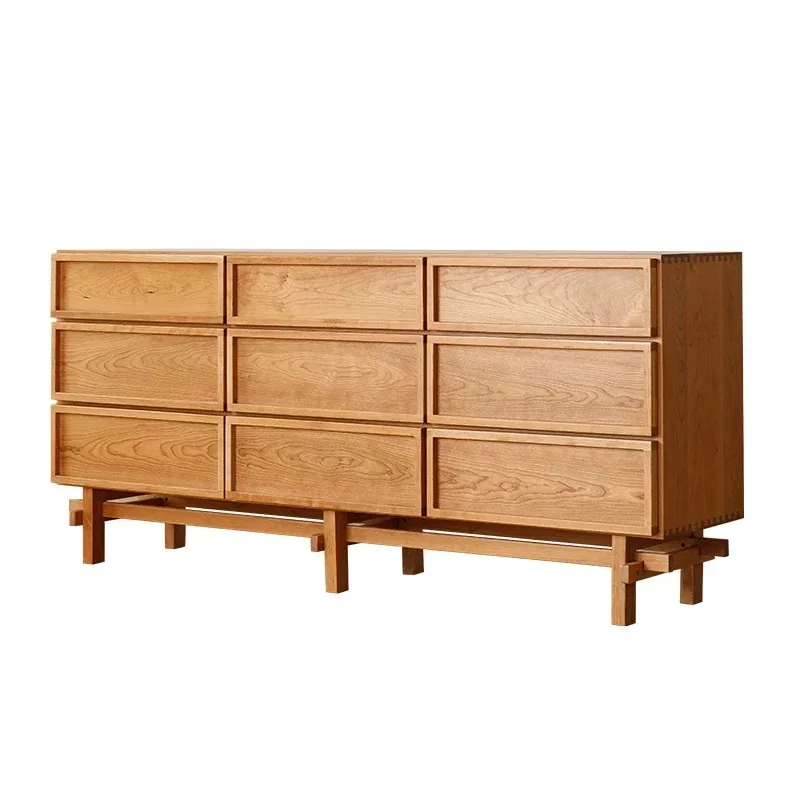 

Solid wood chest of drawers Cherry wood storage cabinet in bedroom and living room Floor-to-ceiling skeleton line six-chest of