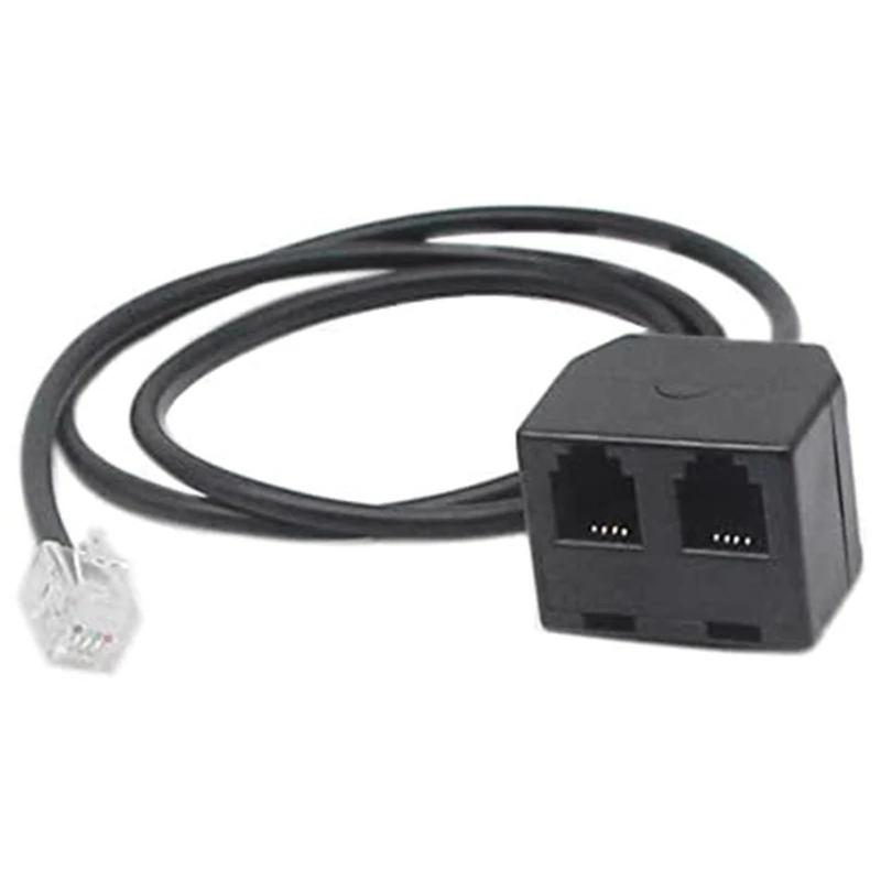 Black 4P4C RJ9 Extension Cable Male to Dual Female Converter Adapter Extender Extension Cable for Telephone Splitter