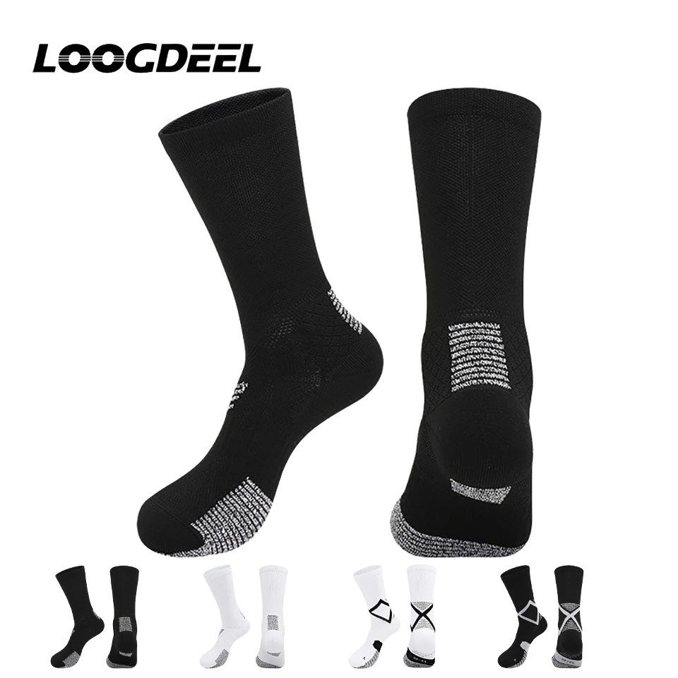 

LOOGDEEL 1PCS Men's Mid-calf Non-slip Breathable Soccer Socks Training Sports Socks With Wear-resistant Terry Sole