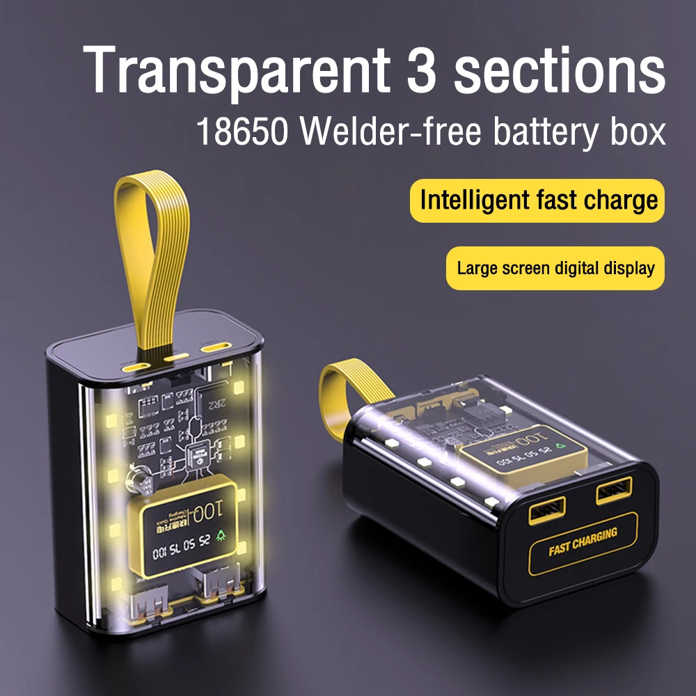 18650 Battery Charger Case Cool DIY Power Bank Box Fast Charging Case With Night Light Charging Power Bank Case