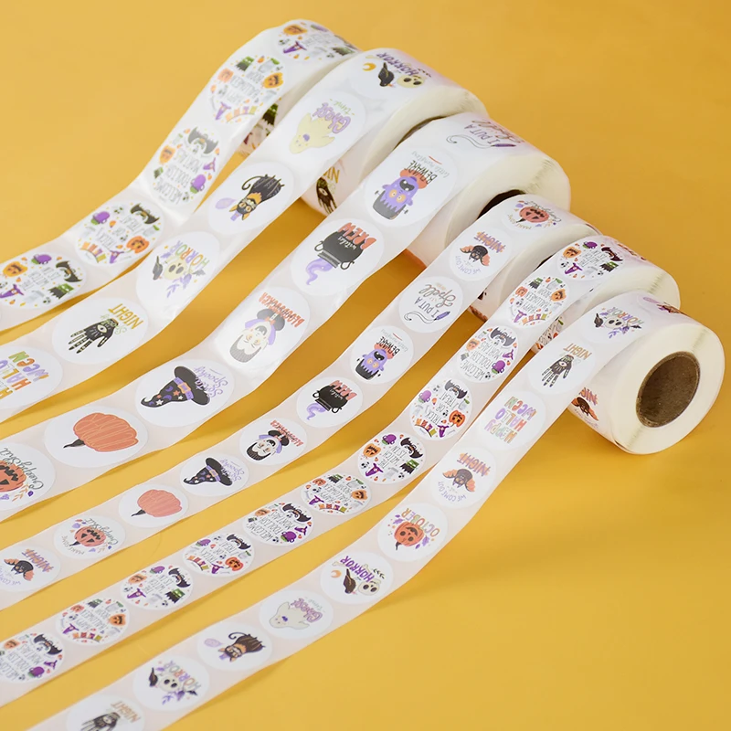 

1roll Halloween Paper Stickers Horror Ghost Pumpkin Gifts Sealing Label Adhesive Sticker DIY Halloween Party Decor Gift Stickers