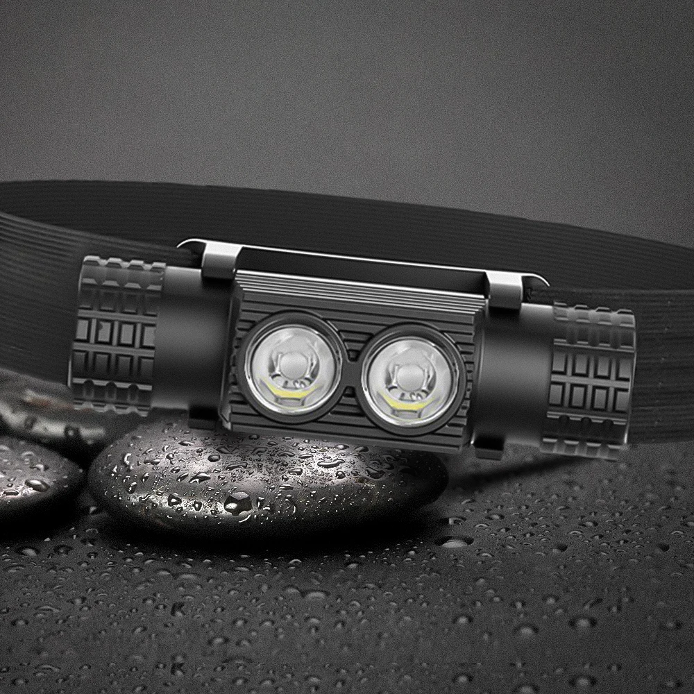 

H02 Dual LED Headlamp 5-Mode Battery indicator Powerful Headlight Rechargeable 18650 Head Torch for Camping Hunting