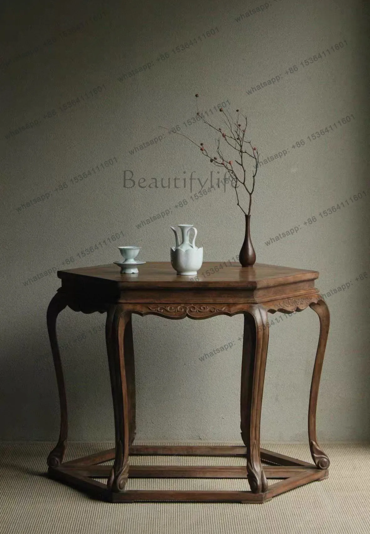 

Антикварный шестиугольный стол, пристенный, из массива дерева, китайская антикварная мебель.