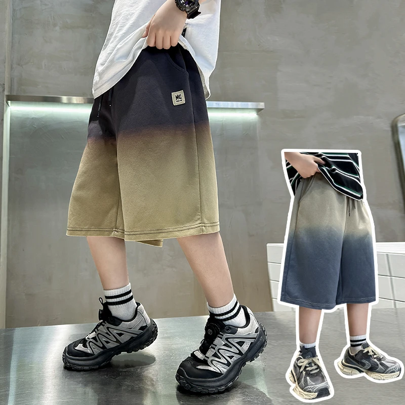

New Summer Children Fashion Design Shorts For Kids Boys Gradient Cotton Polyester Knee Length Shorts Sport Bottom Casual Pants