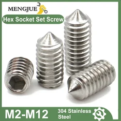 10pcs 304 Stainless Steel M2 M2.5 M3 M4 M5 M6 M8 M10 M12 Hex hexagon socket set screw cone point grub screw DIN914