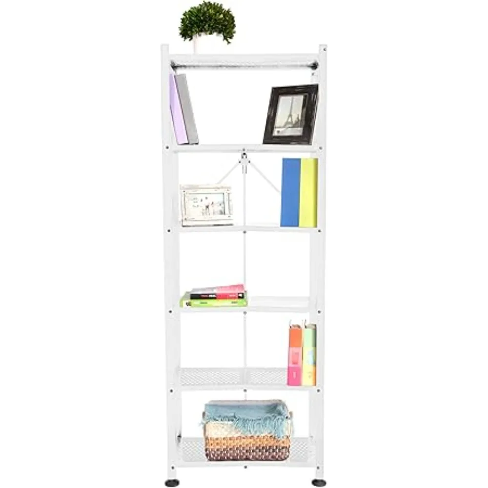 Origami Folding Shelves 6-Tier Office Organizer No Assembly Bookshelf Units and Storage,Kitchen Organization,Holds 300 lbs White