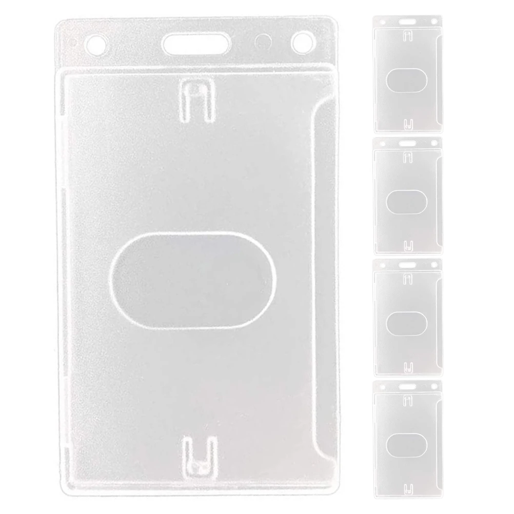 

5pcs Clear Hard Plastic Id Holder Transparent Business Card Display Stand Side Insert For Office School Conferences Events