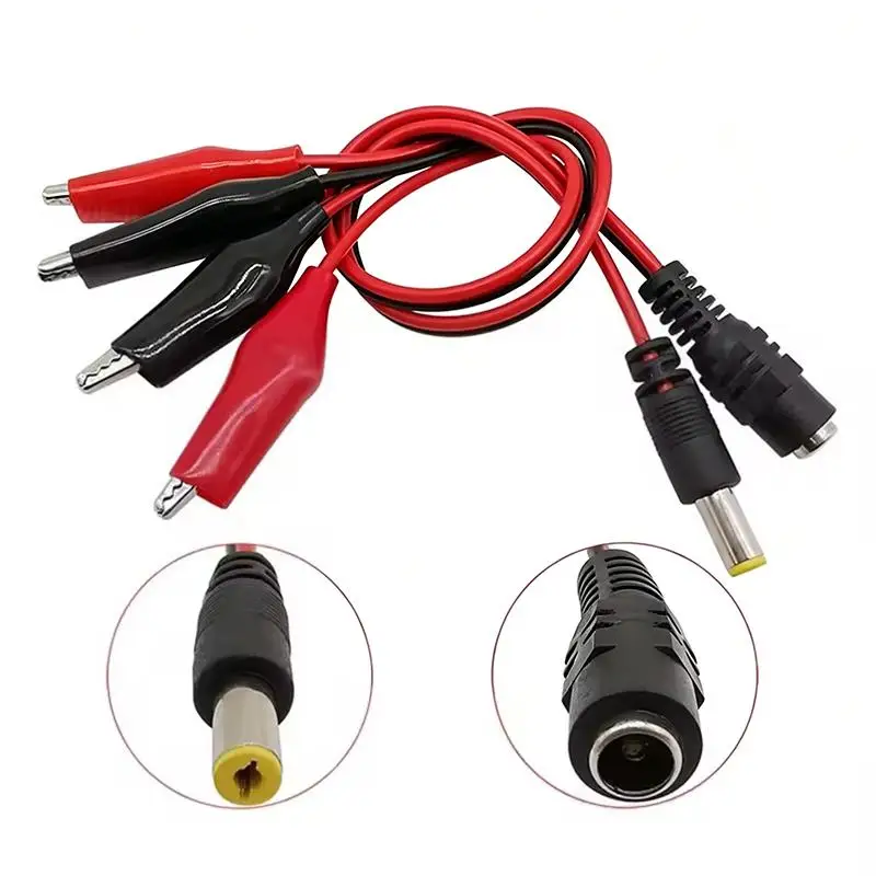 2 Alligator Clip To 1 Male Or Female DC Power Plug Connector Adapter DC 5.5*2.1mm Clips Crocodile Test Leads