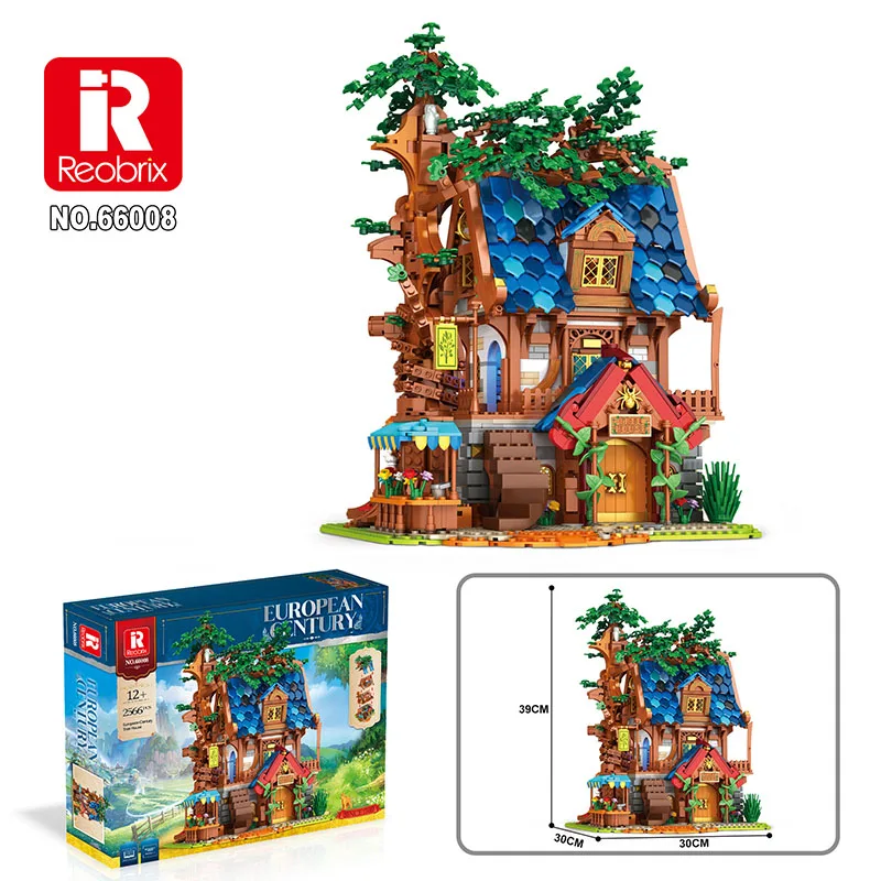 Reobrix 2566 mittelalter liches Baumhaus Modell Stadt modulare Straßen ansicht Serie kreative DIY Spielzeug Bausteine Jungen Geschenk pcs