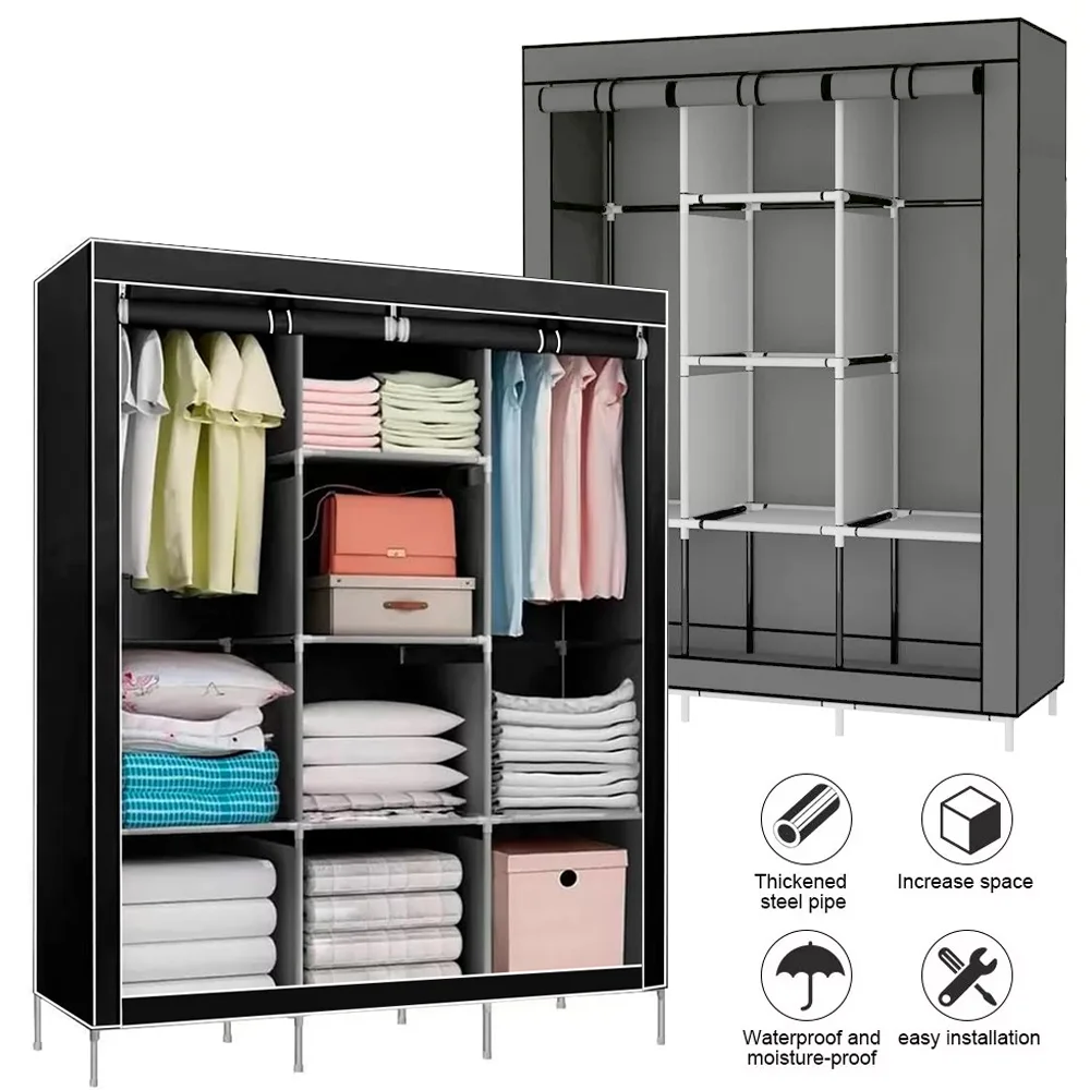 Armoire Portable en Tissu Non-Tissé pour Rangement de Vêtements, Meuble de Rangement pour Chambre à Coucher 126*44*170cm avec Étagères