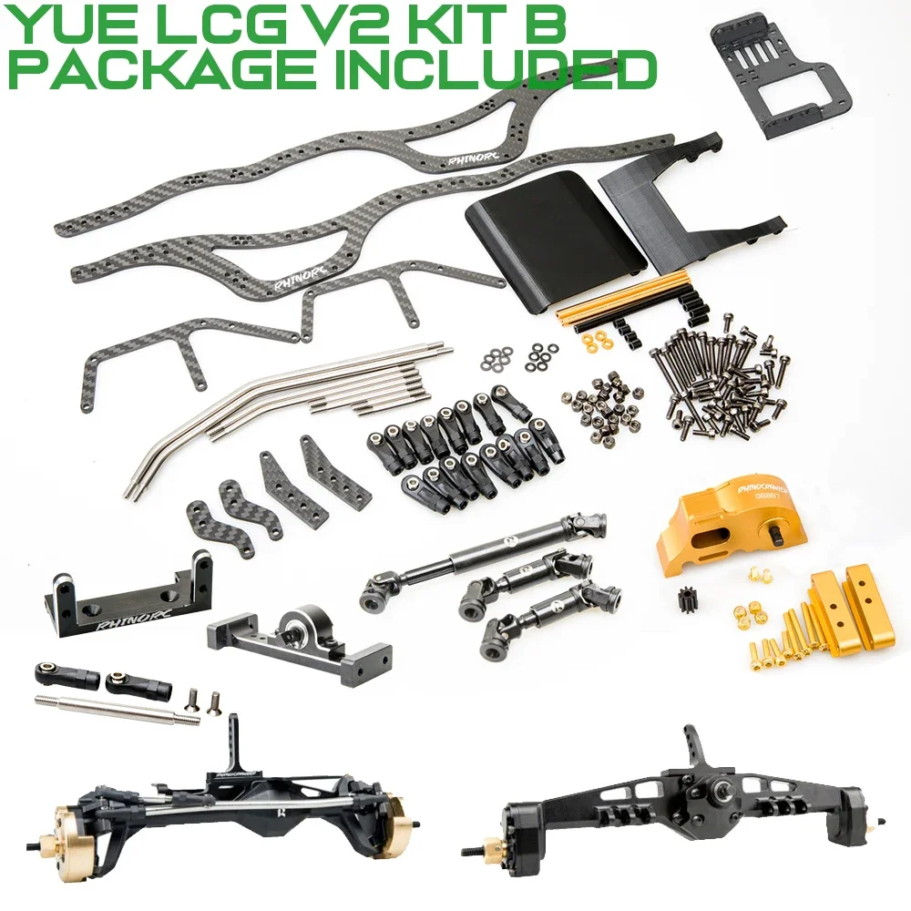 RhinoRC YUE LCG V2 1/10 escala Pro Shafty RC Crawler Chassis Pack Kit con ejes Capra eje conductor RC Crawling piezas de coche