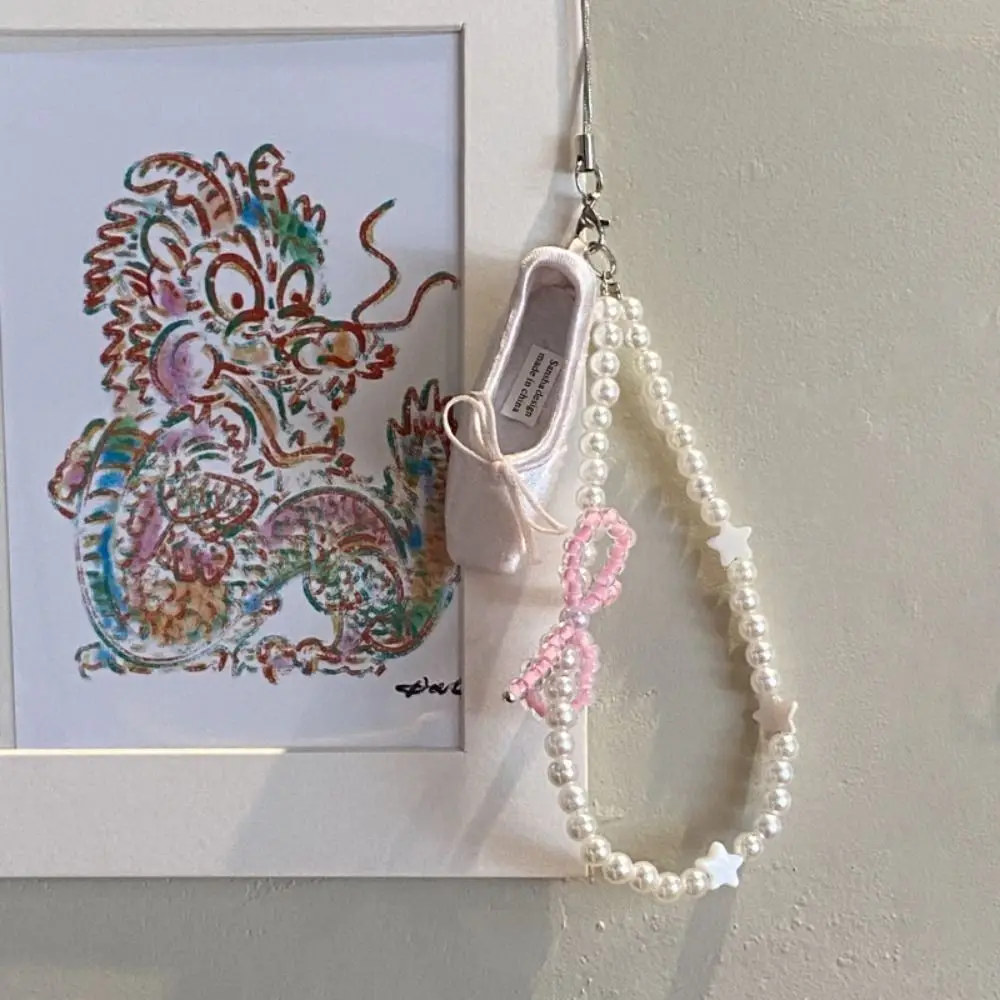 Cordón para Teléfono con Diseño de Zapatilla de Ballet, Multicolor, Elegante, con Cuentas, Cadena para Teléfono, Llavero, Correa para Celular con Cuentas Acrílicas para Mujeres y Niñas