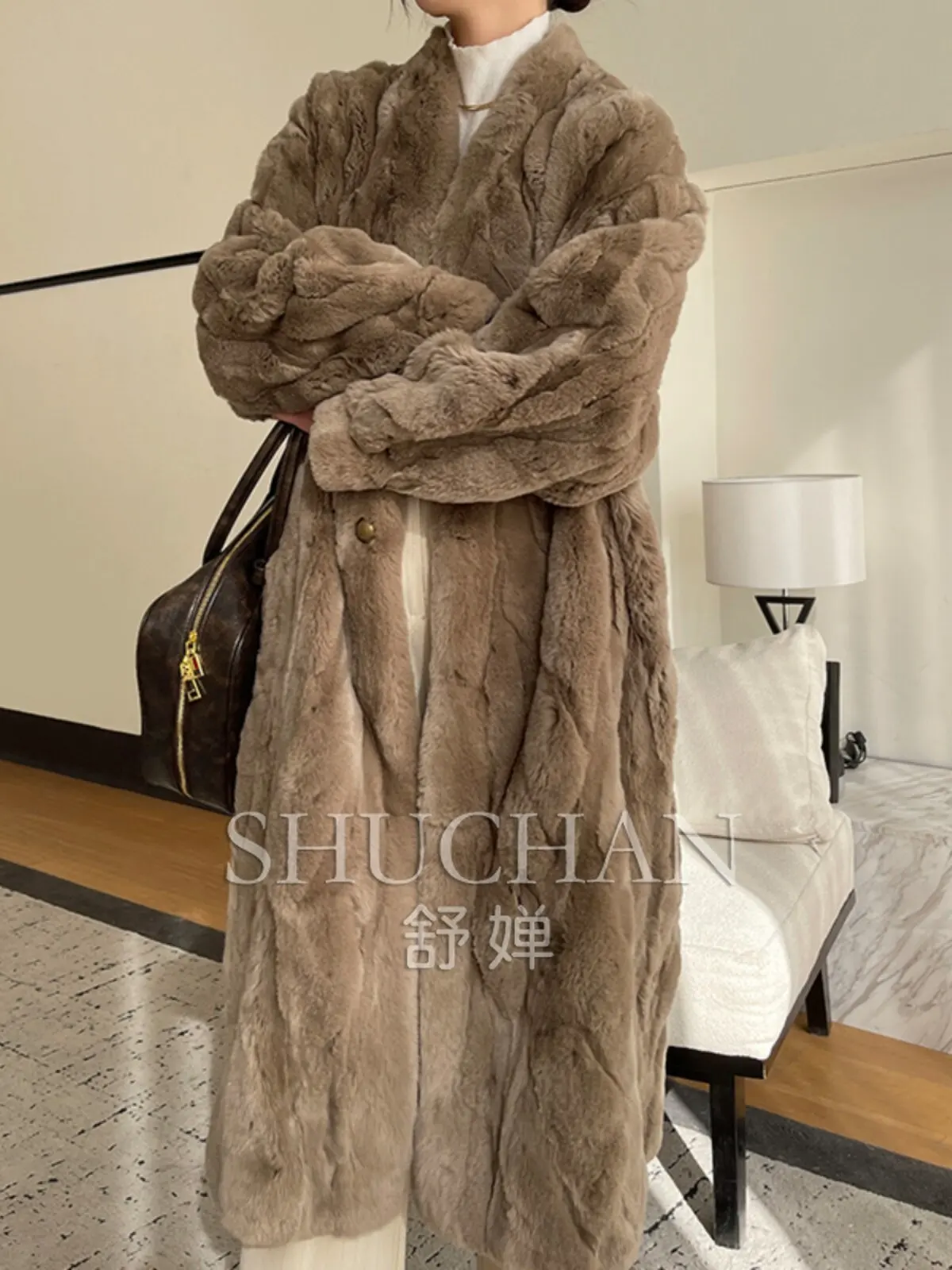 Rex Rabbit Fur Jacket Young 2025 New Winter Long Over Knee Fur Integrated Fur Jacket Women