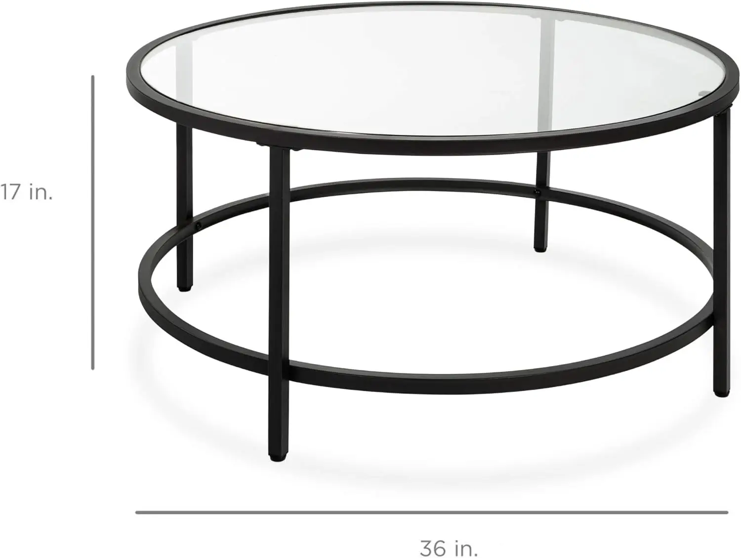 36in Modern Round Tempered Glass Accent Side Coffee Table for Living Room, Dining Room, Tea, Home Décor w/Metal Frame
