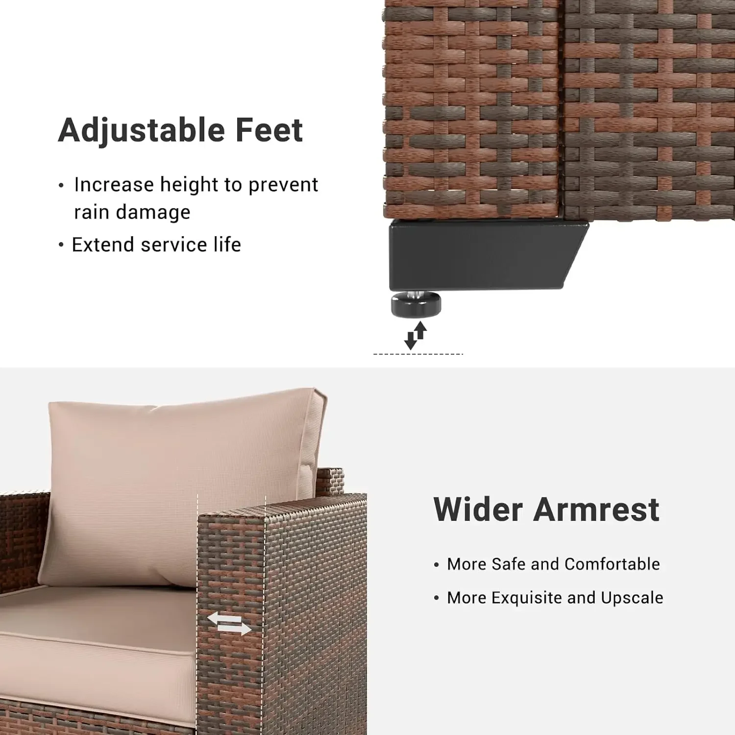 Patio Furniture Set Outdoor Sectional Furniture, Wicker Patio Sectional Sofa Rattan Couch with Storage Coffee Table