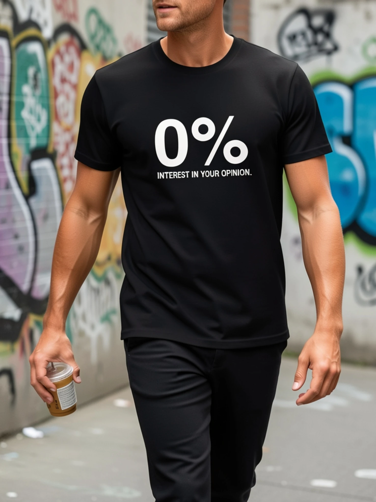 Men's Fun Graphic T-Shirt - Slogan T-Shirt with 0% Your Opinion - Bold Statement  Classic Fit Crew Neck Casual Everyday Top