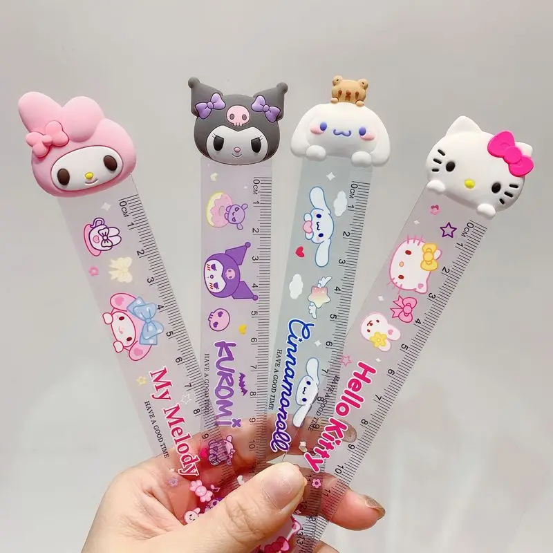 Baru 48 buah/kotak Sanrio baru Kawaii Cinnamonll Pochacco tepi lurus 15cm penggaris akrilik siswa hadiah belajar alat tulis grosir