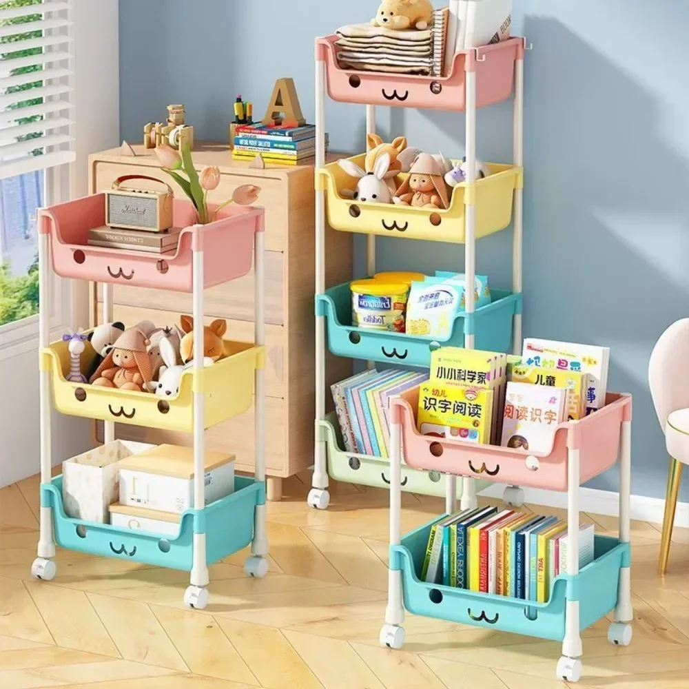 Kitchen Storage Trolley Movable Kids Bookshelf Multi-Layer Toys Rack Household Detachable Large Capacity Snack Storage Trolley