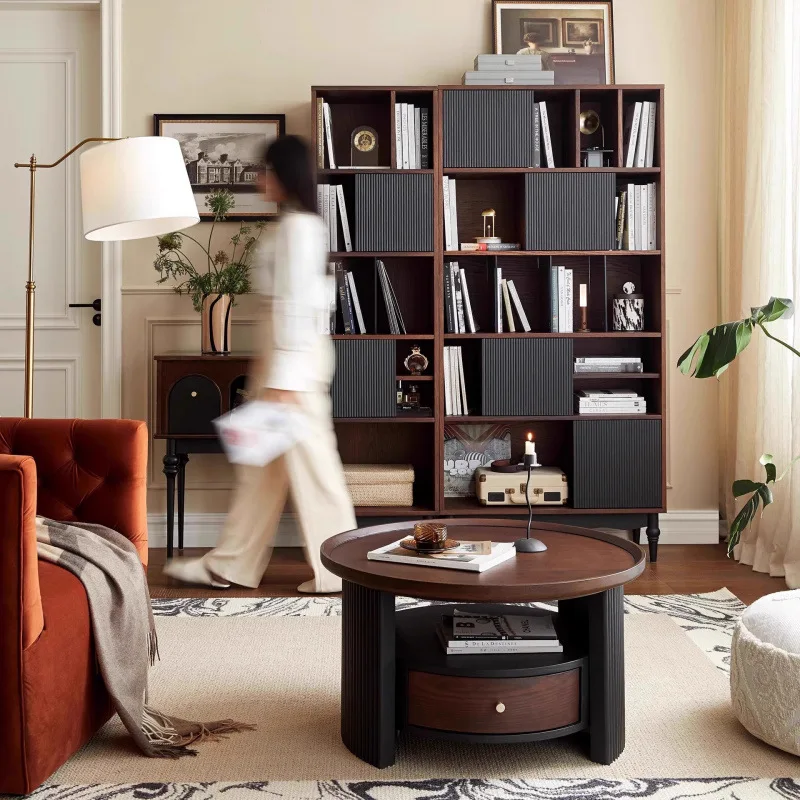 الفرنسية الرجعية طاولة القهوة الخشبية الصلبة طاولة جانبية مزيج شقة صغيرة غرفة المعيشة أريكة طاولة مستديرة طاولة شاي العتيقة