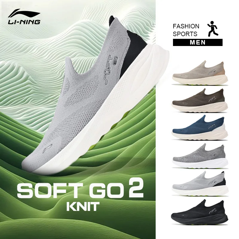 LI-NING Mens SOFT GO 2 Knit Slip-on Casual Walking Shoes Cushion Comfort Stable Mesh Jogging Daily Sports Sneaker AGLV017