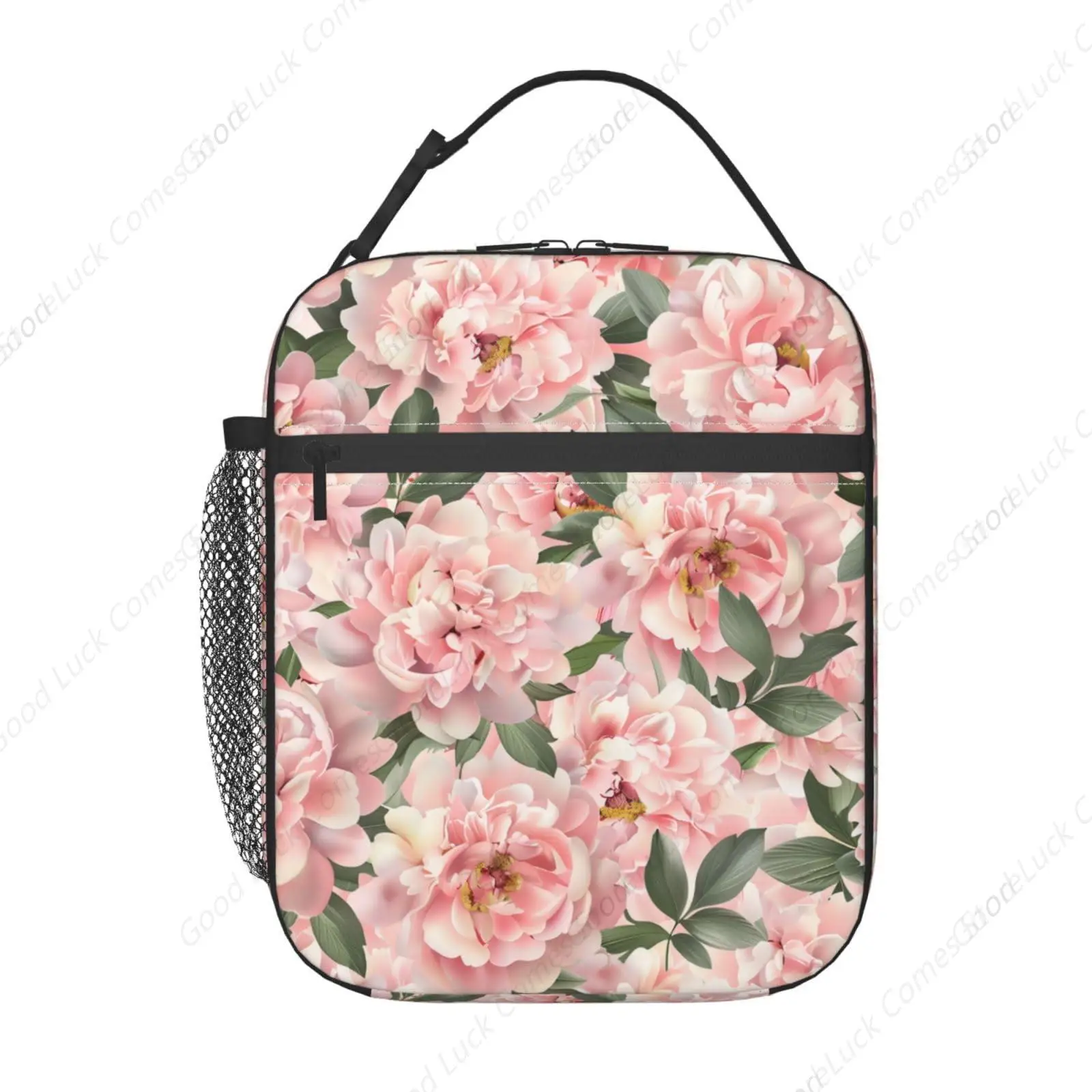 

Reusable Pink Peony Floral Lunch Box for Kids Girls Boys Women Adult, Insulated Romantic Flower Lunch Bag,Polyester Cooler