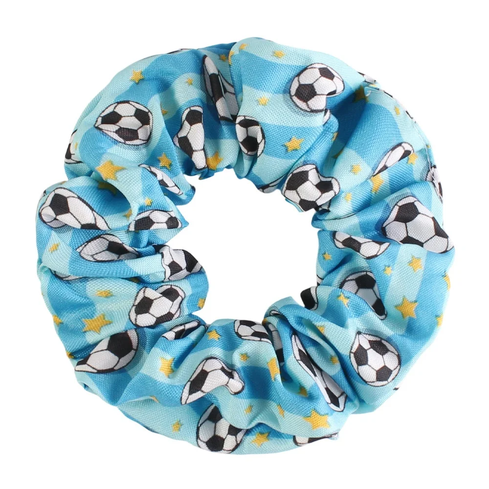1個入り 新品 クロスボーダー サッカープリント シュシュ、マルチカラー ゴムヘアタイ、ポニーテールに最適、ヘアアクセサリー卸売