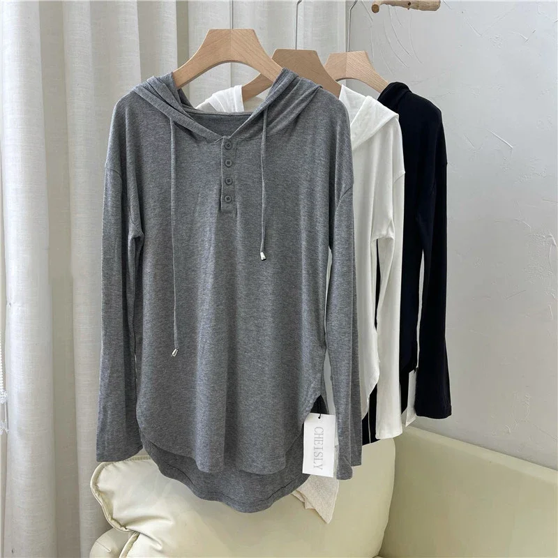 

Hooded Top T-shirt T-shirts Woman Offer Free Shipping Women's Long Sleeve Top Y2k Clothes 2000s Clothes Y2k Harajuku