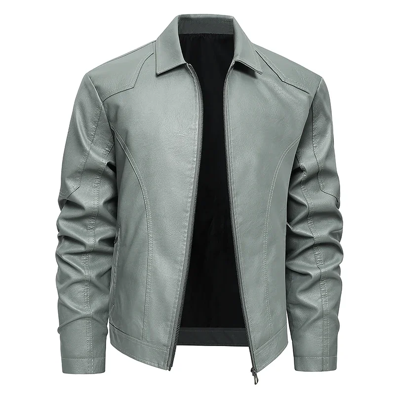 Spring Autumn Turn Down Collar Jackets Leather Coats Men Solid Moto Biker Outwear Slim Fit Casual Leather Jacket Plus Size M-8XL