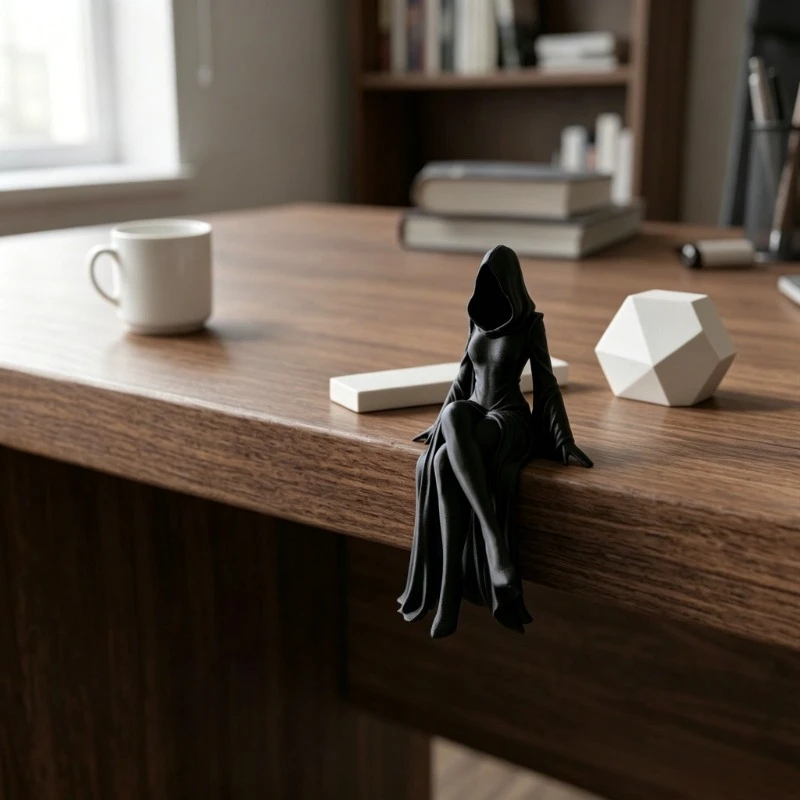 Vintage Dark Gothic Faceless Witch Statue, Mysterious Hooded Figurine with Flowing Robe Hem and Slender Silhouette