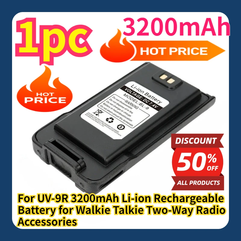 For UV-9R 3200mAh Li-ion Rechargeable Battery for Walkie Talkie Two-Way Radio Accessories