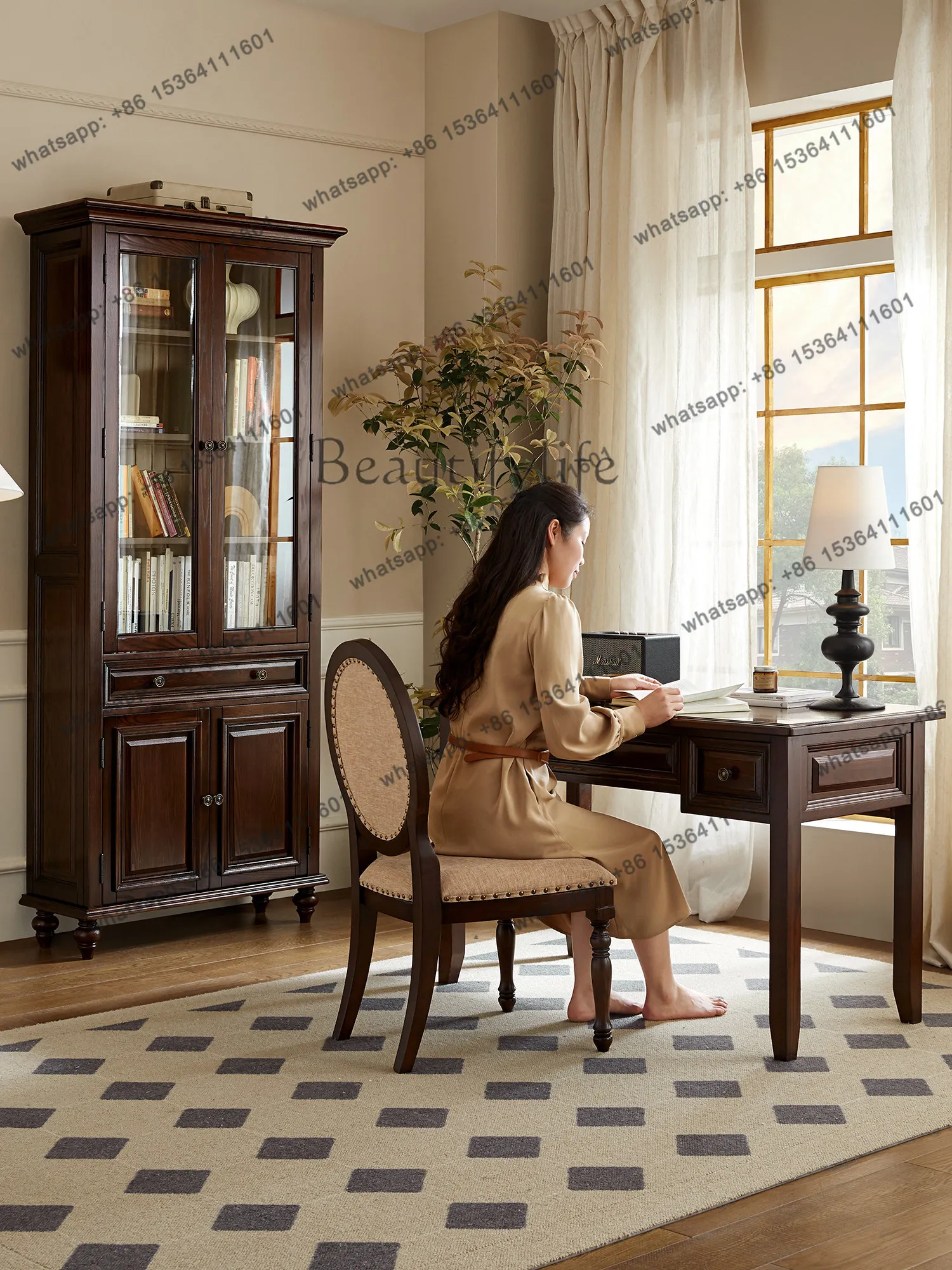 American all solid wood two doors three doors bookcase light luxury storage living room ash wood