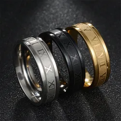UAGE 2020 Vintage Roman Numerals Men Rings Temperament Fashion 6mm Width Stainless Steel Rings For Men Jewelry Gift