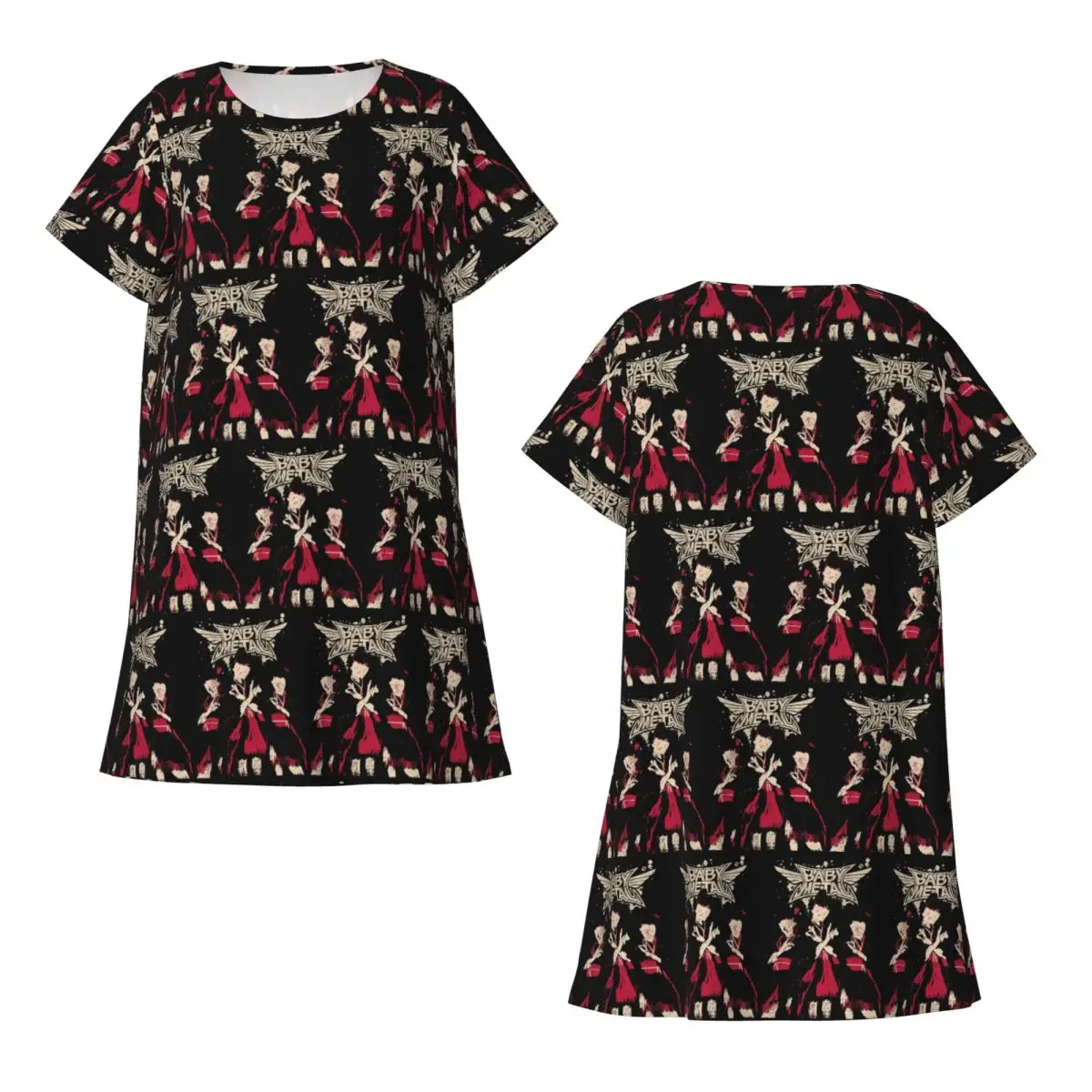 Custom The Babymetal Tour Short Sleeves Nightdress For Sleeping Sleepshirts Women Short Sleeve Nightgowns Loose Pajama Dress