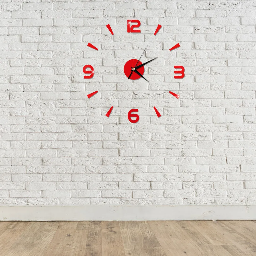 3D Acrylic Frameless Wall Clock Red DIY Modern Arabic Numeral Mirror Wall Clock for Living Room Bedroom Decoration